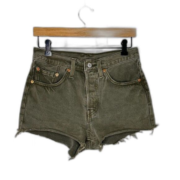 Levi’s 501 High Rise Cutoff Shorts W27 Green Denim Frayed Hem Water<Less® - Picture 1 of 6